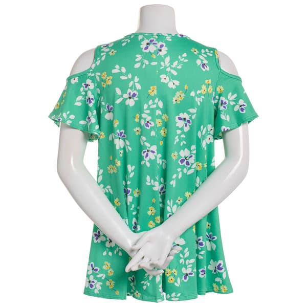 Womens C''est La Vie Short Sleeve Floral Cold Shoulder Blouse