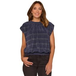 Womens Democracy Cap Sleeve Smocked Neck Metallic Blouse