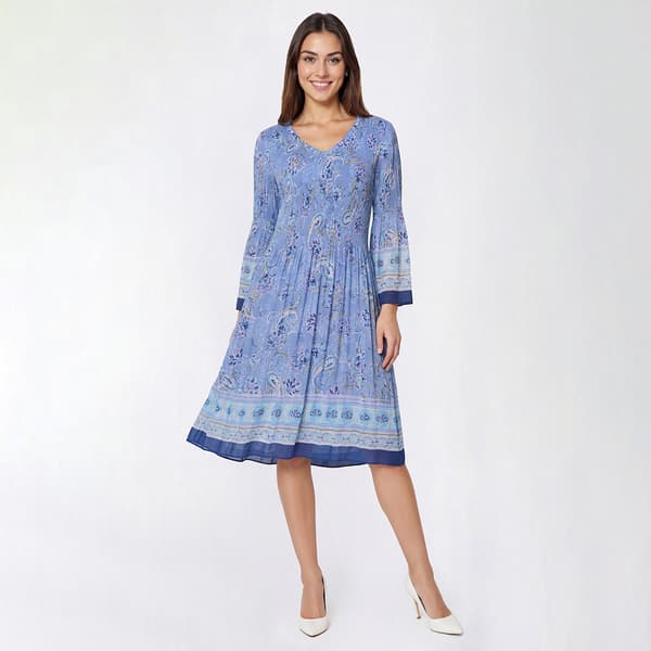 Plus Size Emma & Michele Long Sleeve Paisley Floral A-Line Dress - image 
