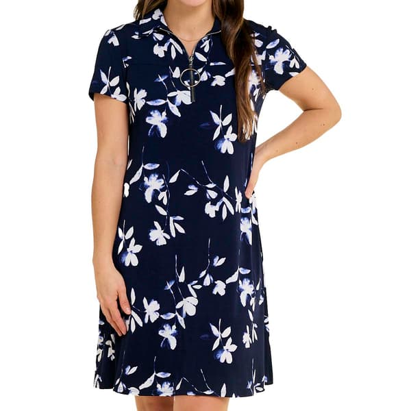 Womens MSK Short Sleeve Half Zip Neck Shift Dress
