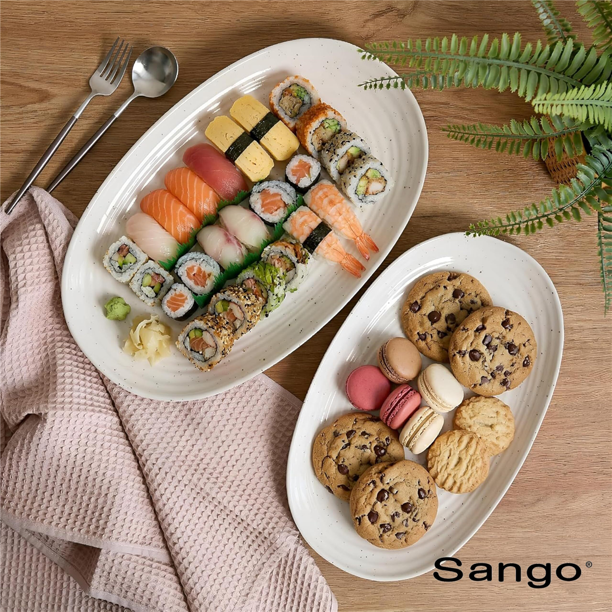 Sango Siterra 2pc. Speckled Stoneware Large Serving Platters Set