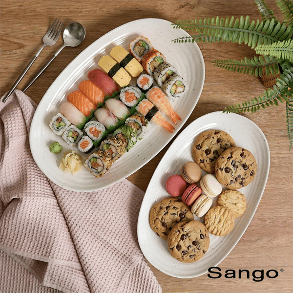 Sango Siterra 2pc. Speckled Stoneware Large Serving Platters Set