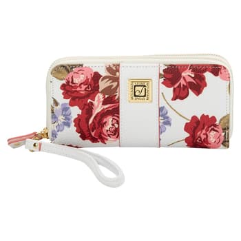 Stone Mountain Rose Bloom Zip Around Black Floral Leather Wallet, Wristlet