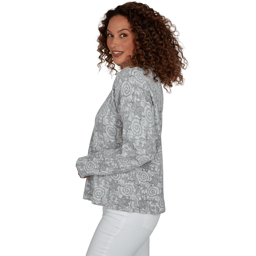 Petite Hearts of Palm Silver Linings Floral Swirl Sweater