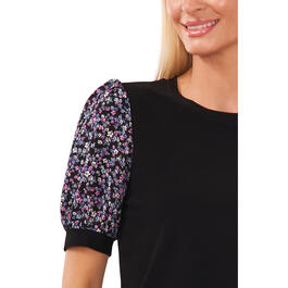 Womens Cece Floral Puff Sleeve Mix Media Tee