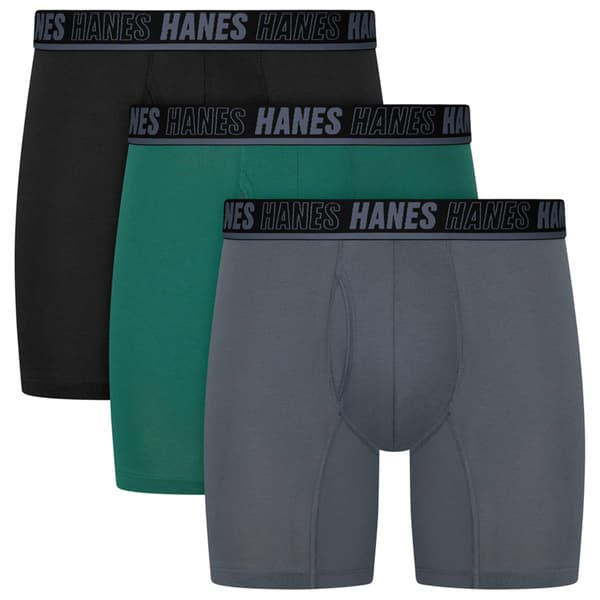 Mens Hanes Ultimate® Moves 3pk. Boxer Briefs - Black/Grey/Green