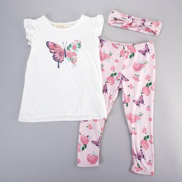 Toddler Girl BTween&#40;R&#41; Ruffle Sleeve Top & Butterfly Leggings Set - image 
