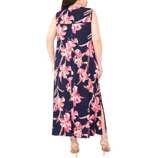 Plus Size MSK Sleeveless 1/4 Zip Floral Shift Midi Dress