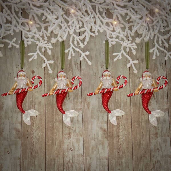 National Tree Glass Santa Merman Ornaments - Set of 4