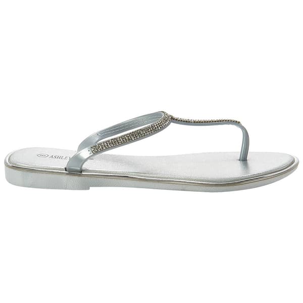 Womens Ashley Blue T-Strap w/Rhinestones Thong Sandals
