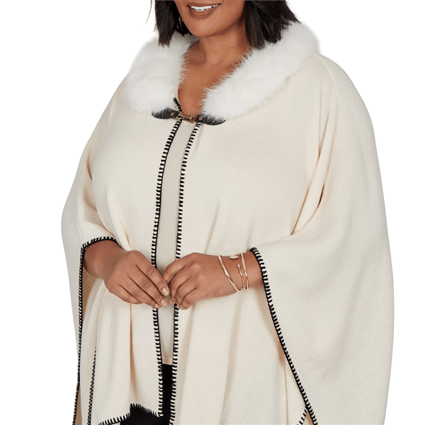 Plus Size Emaline Country Code Faux Fur Collar Knit Cape