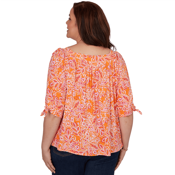 Plus Size Ruby Rd. Hothouse Florals Tie Sleeve Paisley Blouse