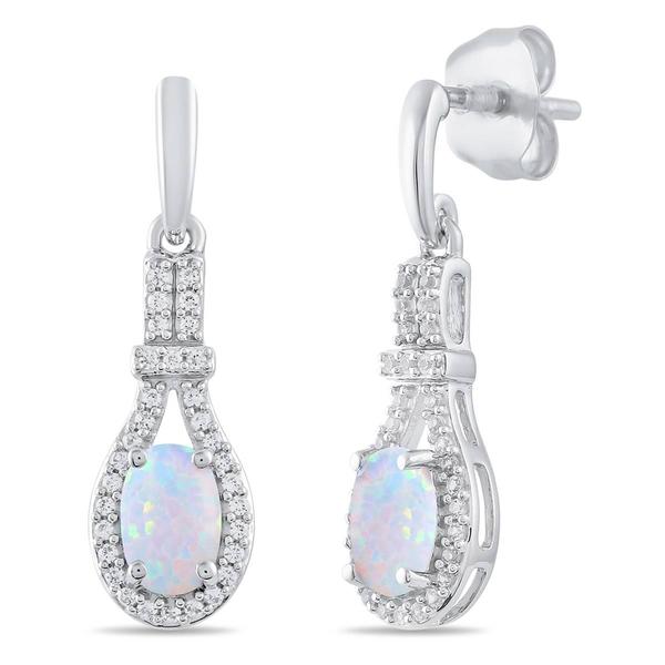 Gemstone Classics™ Silver Created Opal White Sapphire Earrings