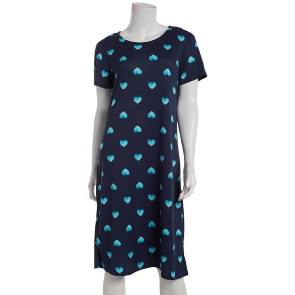 Womens Charmour Short Sleeve Peached Hearts Scoop Neck Sleepshirt - image 