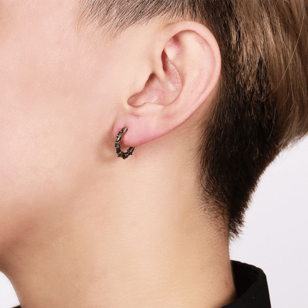 Mens Lynx Ion Plated Stainless Steel Hoop Earrings