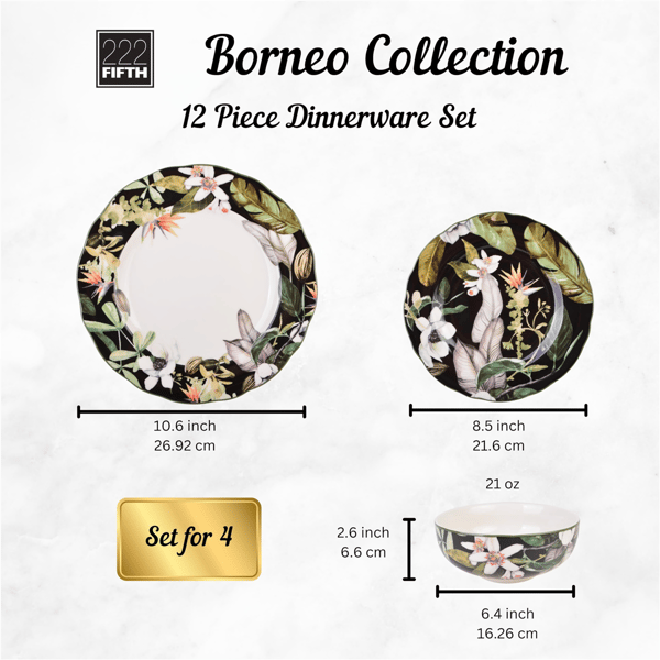 Borneo Black 12pc. Dinnerware Set