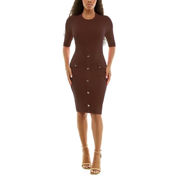 Womens Nina Leonard Elbow Sleeve Pocket Ribbed Sweater Dress - image 