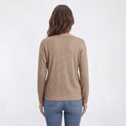 Womens Como Blu Long Sleeve Lace V-Neck Rib Knit Blouse