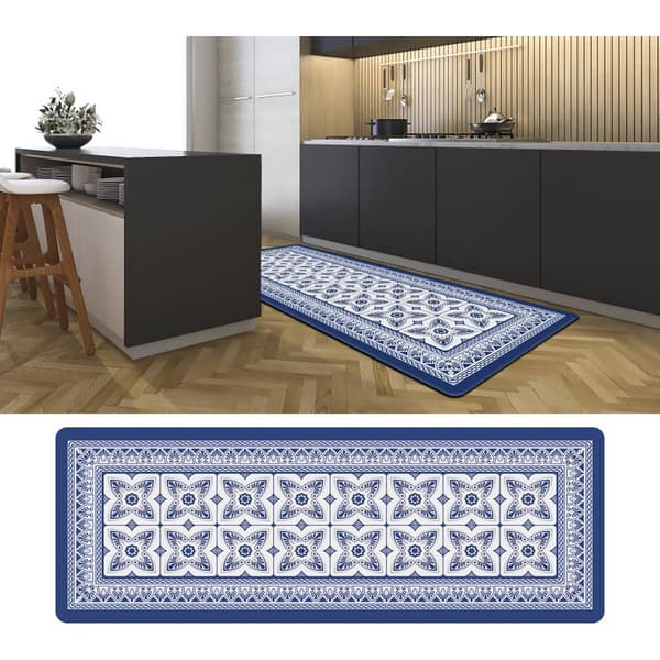 J&V Textiles Cloud Comfort Blue Geo Anti-Fatigue Kitchen Mat