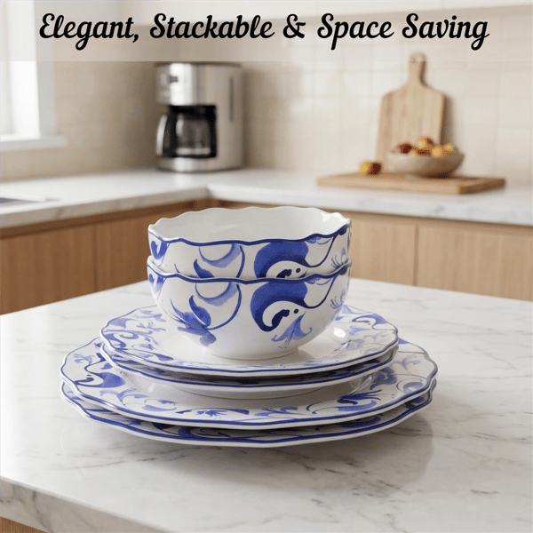 222 Fifth Ayla 12pc. Blue Porcelain Dinnerware Set