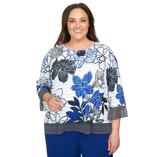 Plus Size Alfred Dunner Downtown Vibe Floral Stripe Blouse - image 