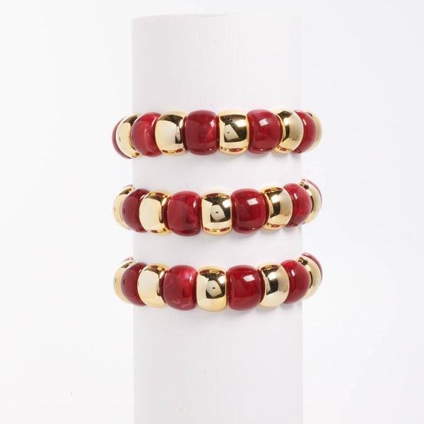 Ashley Cooper(tm) 3 Row Gold CCB Red Marble Bead Stretch Bracelet - image 