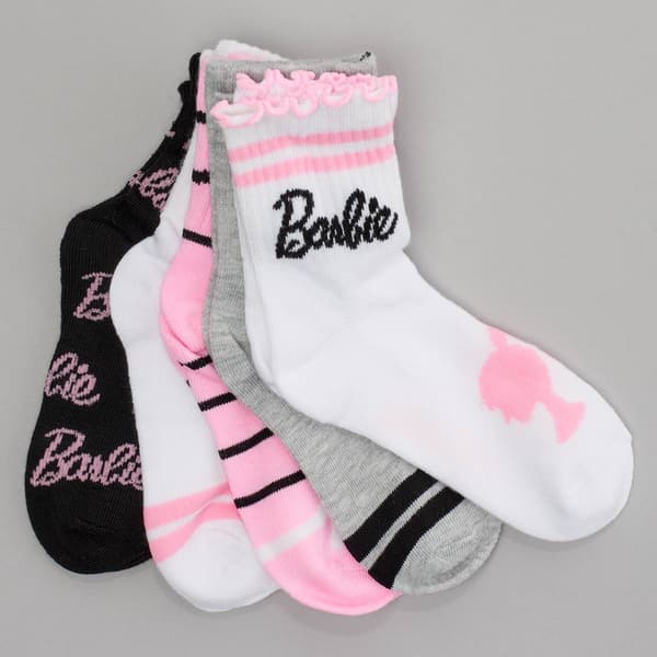 Girls Barbie&#40;R&#41; 5pk. Mid Crew Lettuce Edge Socks - image 