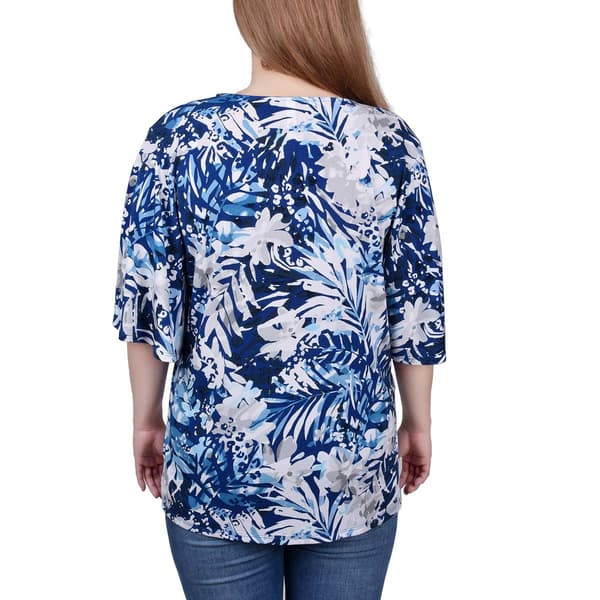 Womens NY Collection Elbow Sleeve Tie Front Crepe Leaf Blouse