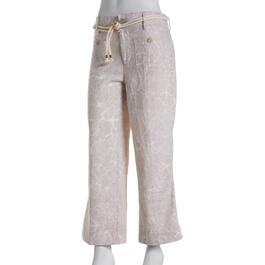 Plus Size Zac & Rachel Neutral Floral Belted Linen Pants