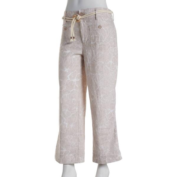 Plus Size Zac & Rachel Neutral Floral Belted Linen Pants - image 