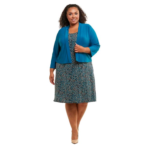 Perceptions Plus Size Perceptions 2pc. 3 4 Sleeve Dot Jacket Dress 22w Teal Boscov s