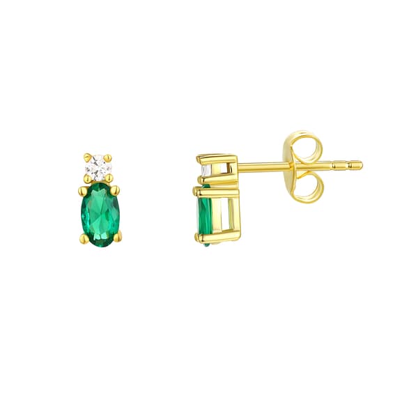 Oval Simulated Emerald May Birthstone Stud Earrings - image 