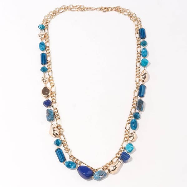 Ashley Cooper&#40;tm&#41; 2 Row Gold Blue Tone Multi Bead Long Necklace - image 