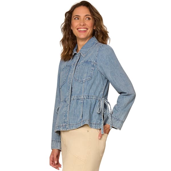 Womens Democracy Long Sleeve Snap Button Denim Jacket