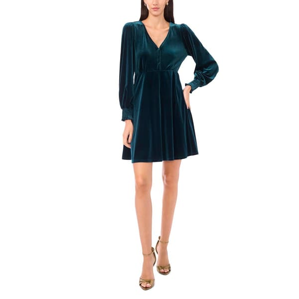 Womens MSK Velvet V-Neck Bishop Sleeve Fit & Flare Dress - image 