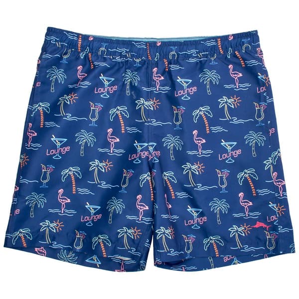 Mens Joe Marlin Neon Vacation Palm Tree Swim Trunks