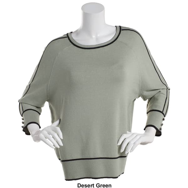Plus Size Retrology 3/4 Sleeve Solid Crew Neck Tipped Sweater