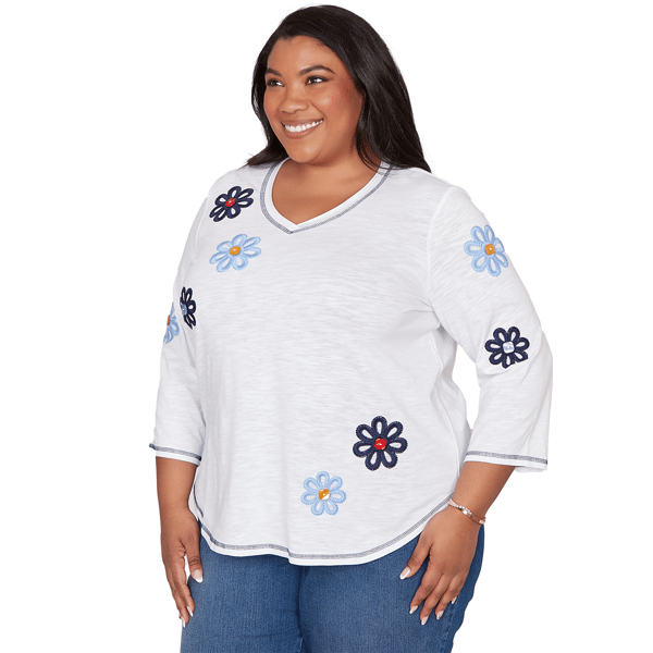 Plus Size Alfred Dunner Port Side Floral Embroidery Blouse