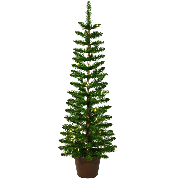 Santa''s Workshop 4ft. Pre-Lit Warm White Green Slim Potted Tree - image 