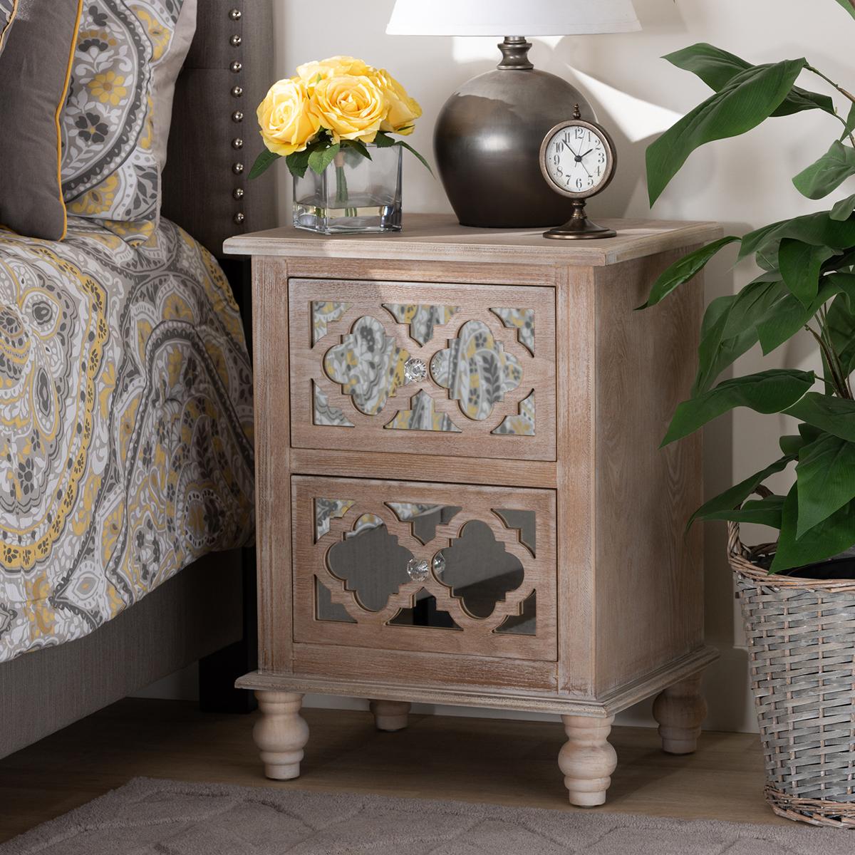 Baxton Studio Celia Rustic French Country 2 Drawer Nightstand