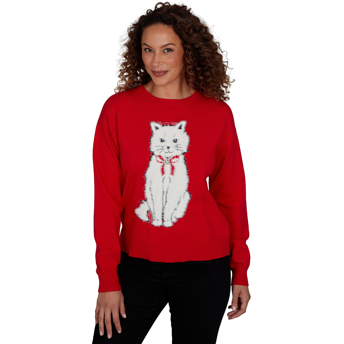 Petite Skyes the Limit Fashion Essentials Fuzzy Cat Sweater