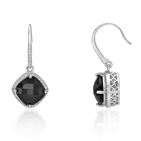 Gemminded Sterling Silver 10mm Onyx & White Sapphire Earrings - image 