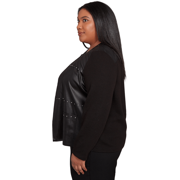 Plus Size Alfred Dunner Business As Usual Faux Leather Sweater
