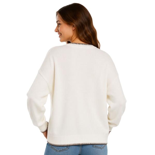 Juniors No Comment Horseshoe Rose Whipstitch Pullover Sweater