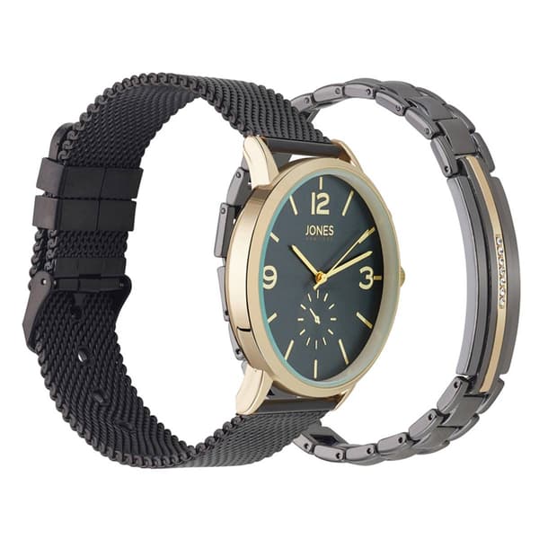 Mens Jones New York Black Dial Watch/Bracelet Set - 9780G-42-G02