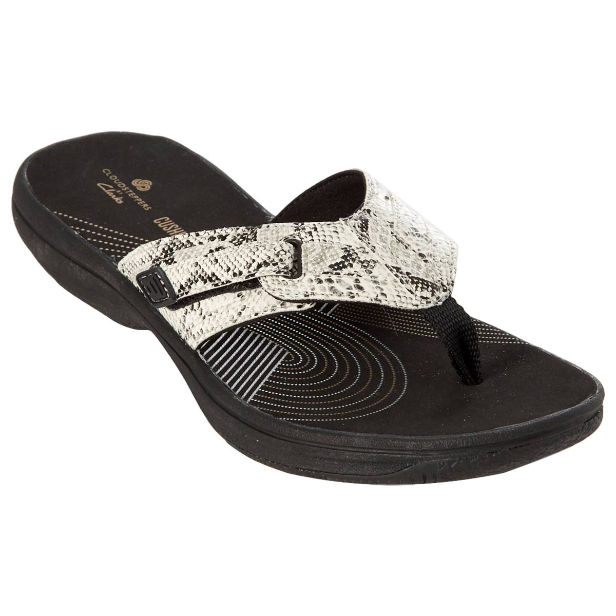 Open Video Modal for Womens Clarks(R) Cloudsteppers(tm) Brinkley Jazz Snake Flip Flops