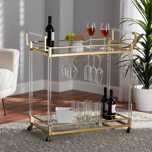 Baxton Studio Savannah Glam & Luxe Gold Metal Wine Cart