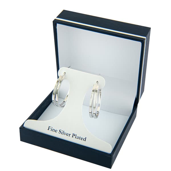 Fine Silver Plated 30mm Double Row Hoop Earrings
