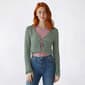 Juniors Pink Rose Long Sleeve Pointelle Tie Front Cardigan - image 4