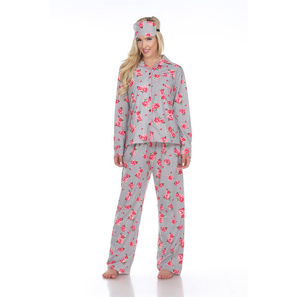 Womens White Mark 3pc. Grey Rose Pajama Set - image 